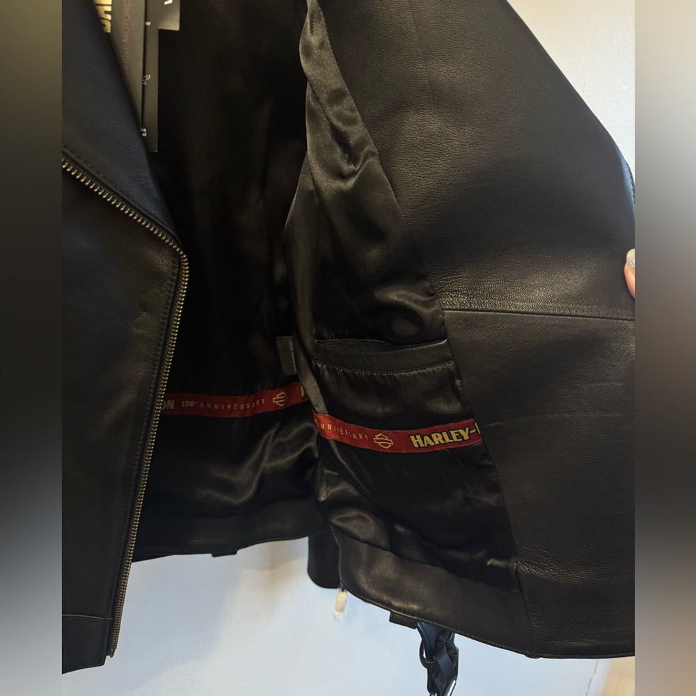 Harley Davidson Women's 120th Anniversary D-Pocket Biker Leather Jacket - Black - Picture 11 of 16